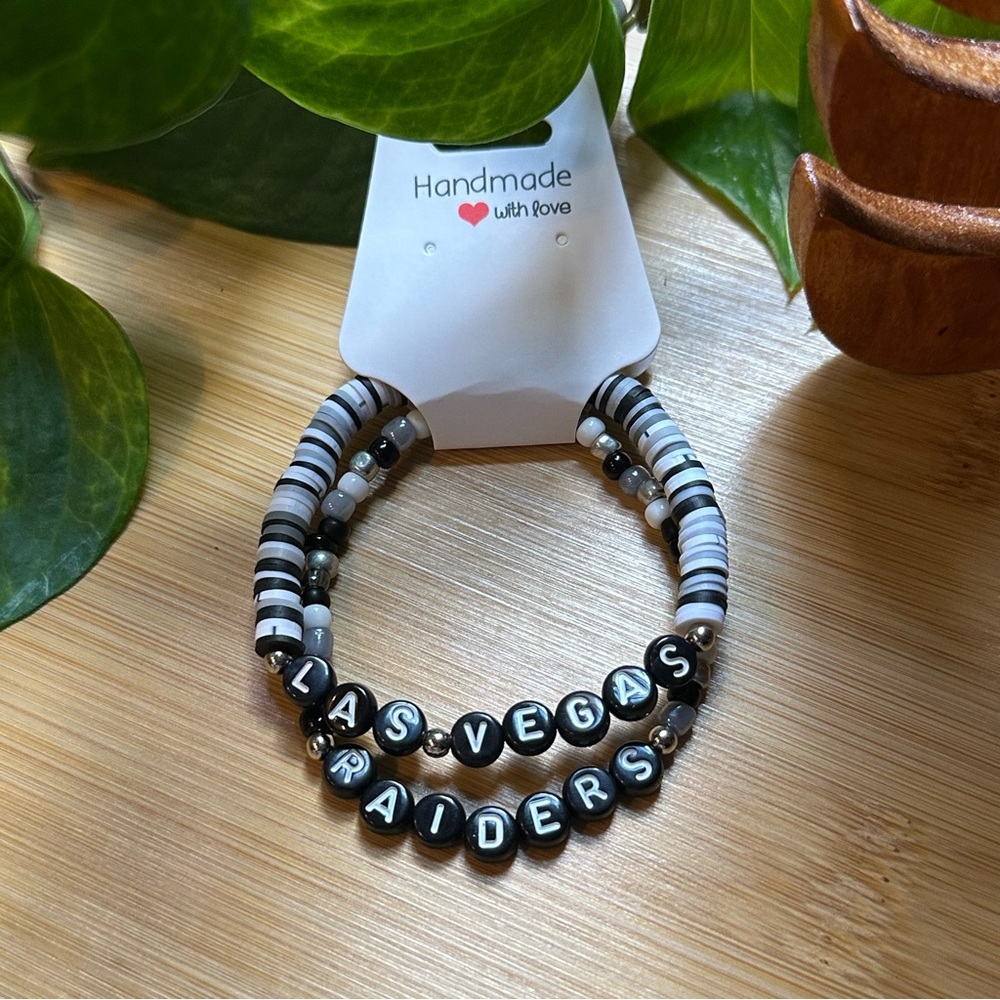 Las Vegas Raiders Football Fan Bracelet Set‎ - Flexible Fit - Sports Jewelry